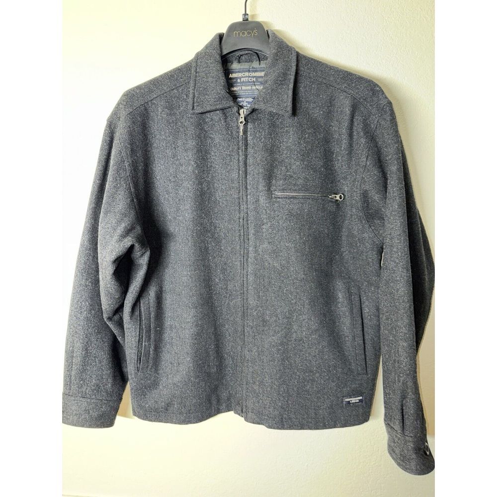 VTG Abercrombie & Fitch Grey Heavy Wool Full Zip Y2K Quilted Lining Mens Jacket